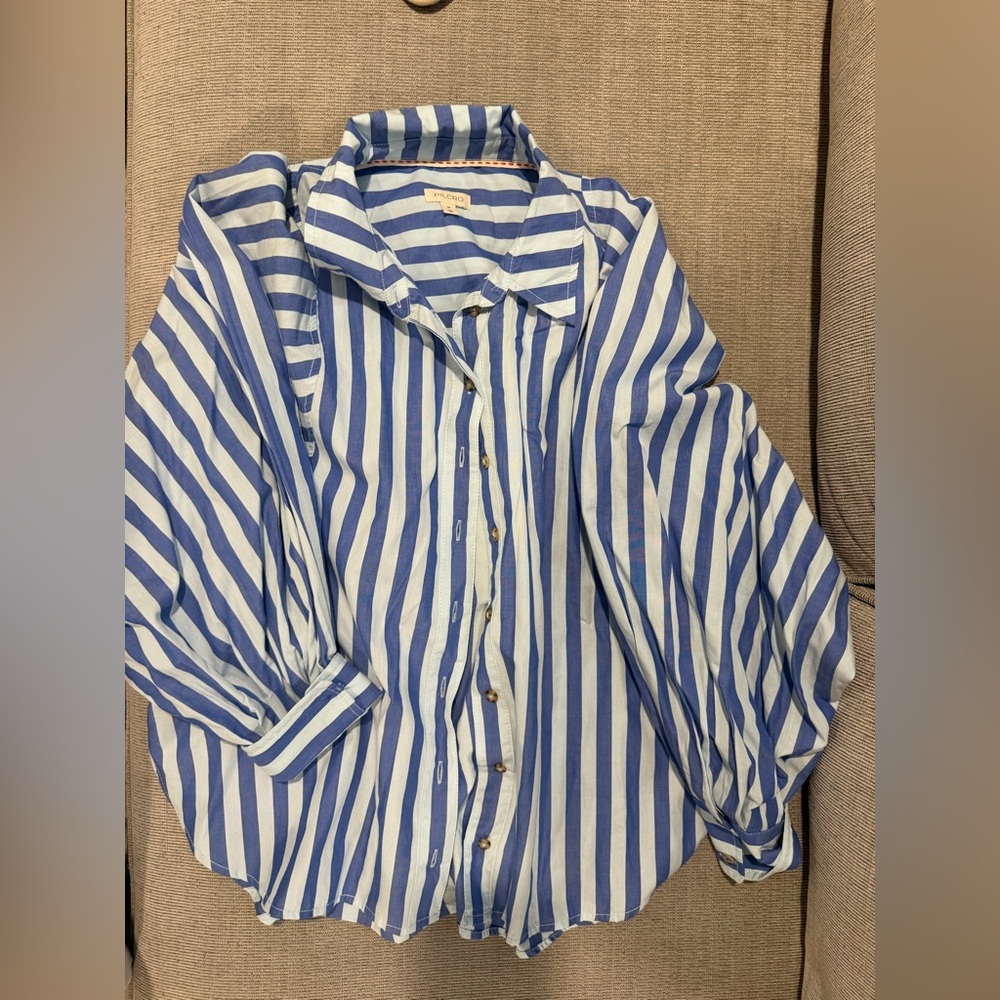 Anthropology, Pilcro Blue and White Striped Button-Down Shirt